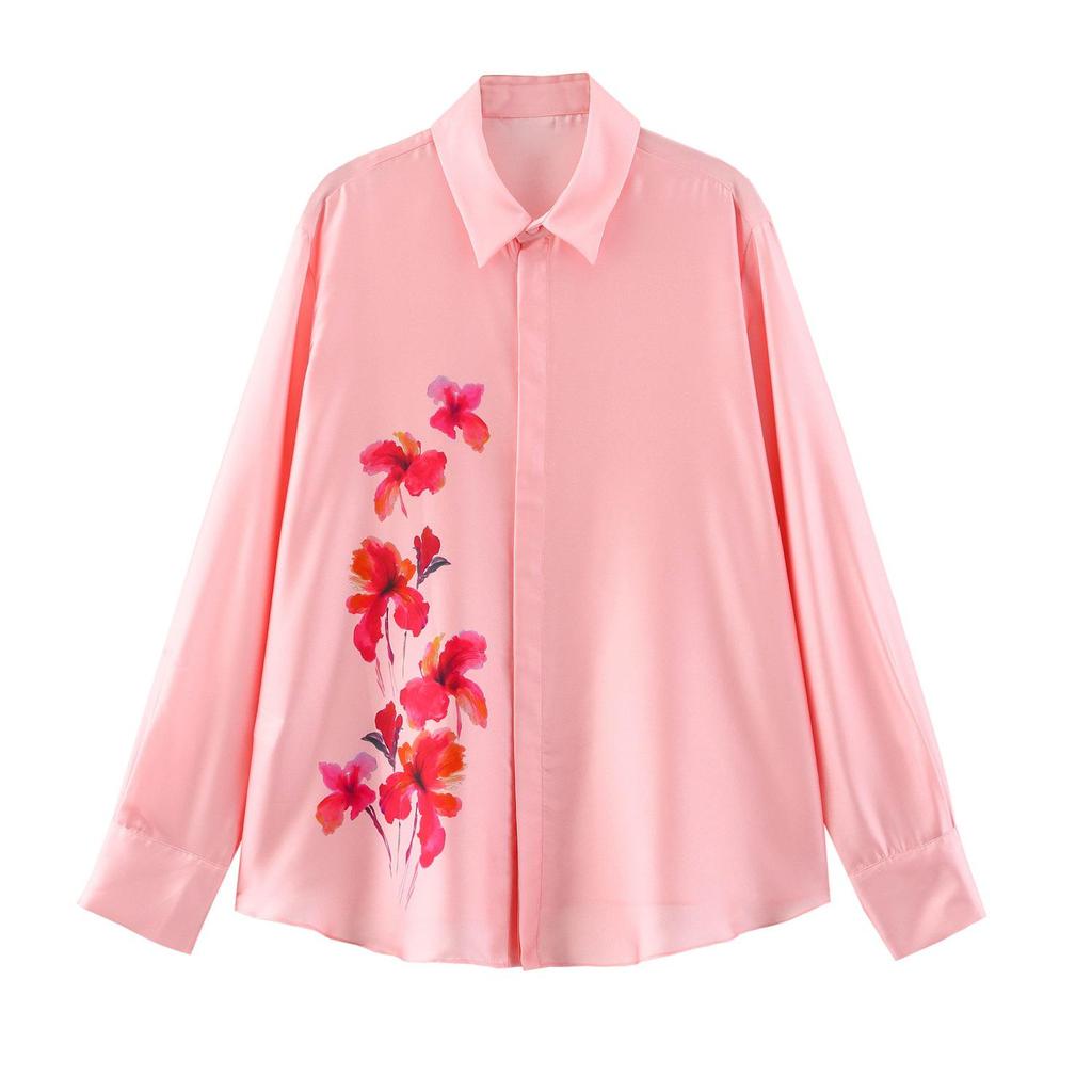 TAOP&ZA Women's Floral Print Satin Shirt - Spring/Summer Style