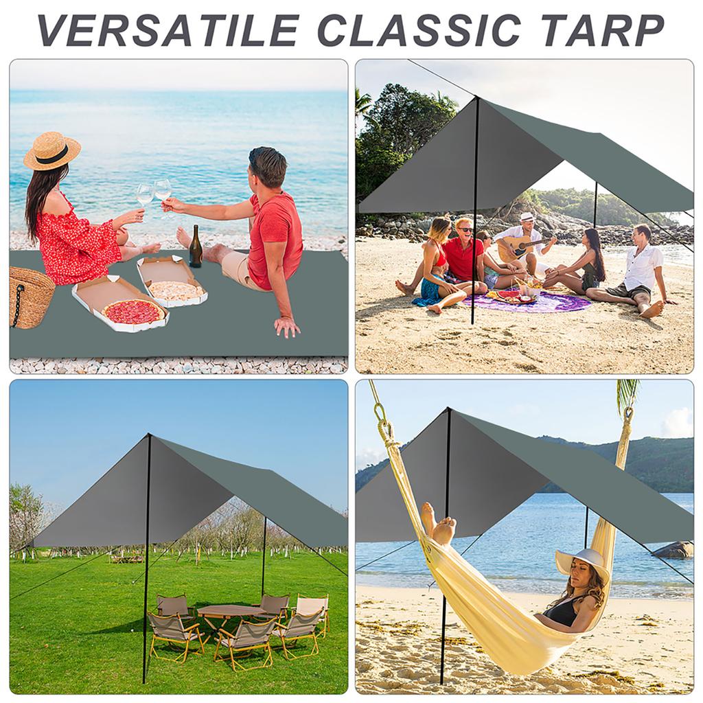 Waterproof Camping Sunshade, Portable Tent Tarpaulin, UV-Protective Sunshade, Multi-Functional Outdoor Camping Gear - Gray