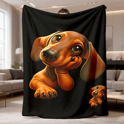 2026 New Arrival Flannel Blanket 1pc Cozy Dachshund Print Flannel Blanket Soft, Warm, and Tear-Resistant Perfect Gift for Friends Family Ideal for Nap