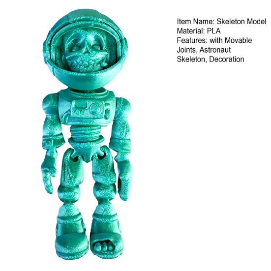3D Printed Astronaut Skeleton Ornament Halloween Space Zombie Figurine Fidget Toy with Movable Joints Articulated Skeleton Model Decoration