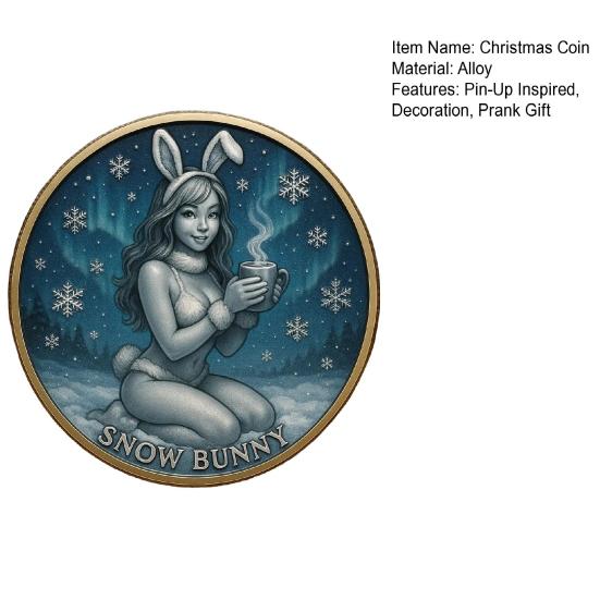 Christmas Temptation Coin Pin-Up Inspired Adults Holiday Token Metal Collectible Coin Decoration Round Keepsake Badge Stocking Stuffer Gag Gift