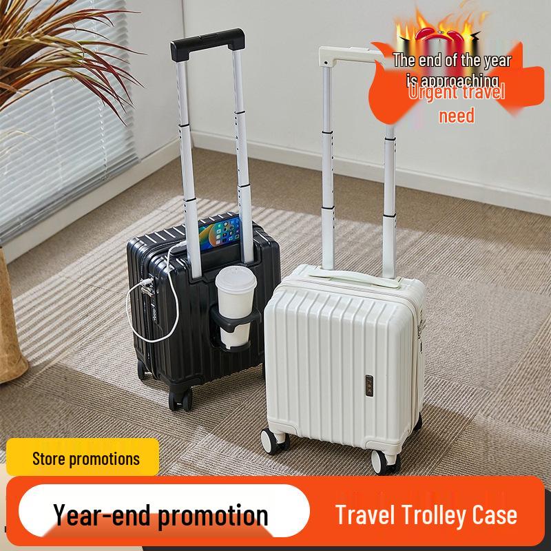 14" Silent Wheel Carry-On Luggage with USB Charger & Cup Holder