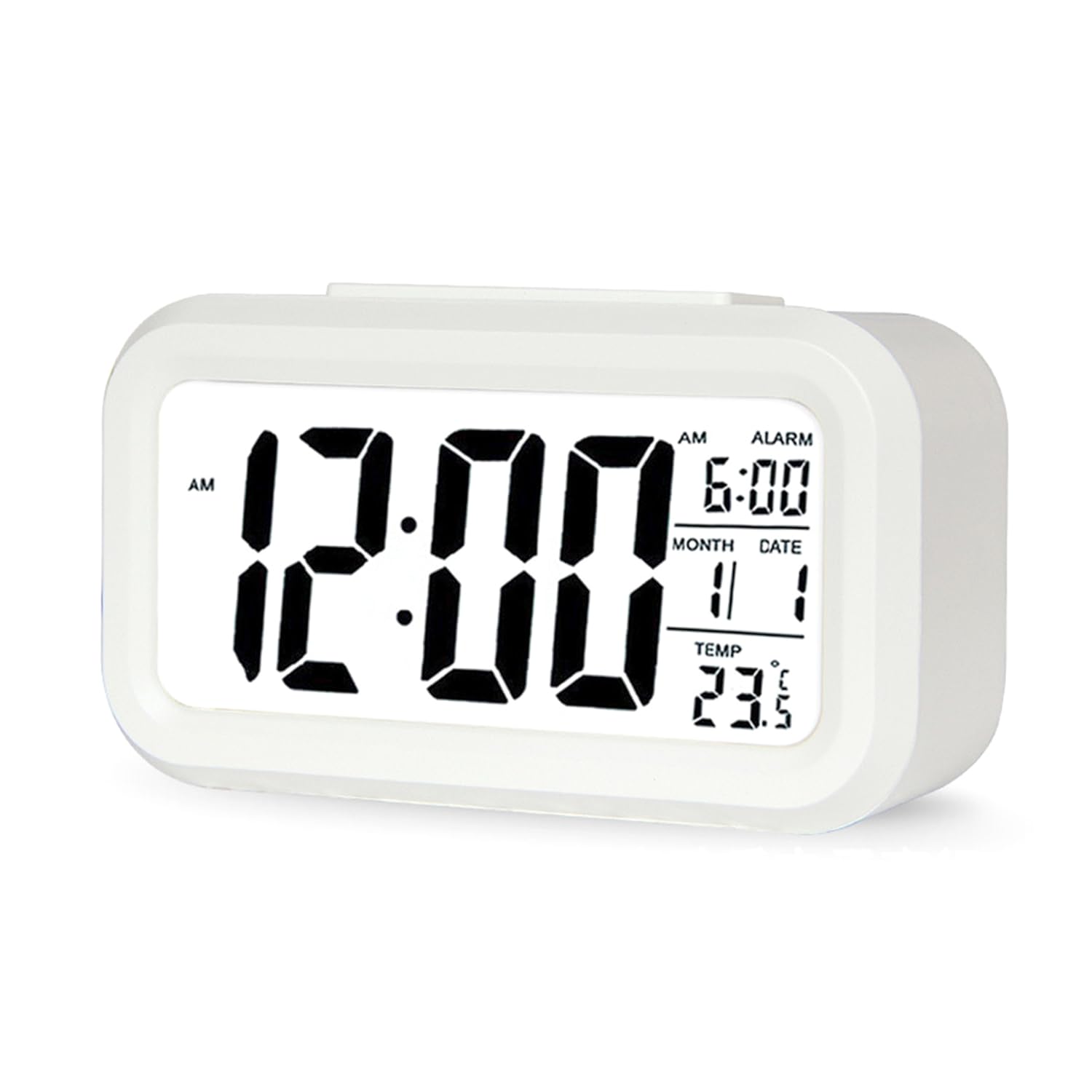 Alarm Table Stylish Digital Clock with Easy to Simple Multifunctional Clock, Clock, Light, Read, Design, Thermometer, White, белый