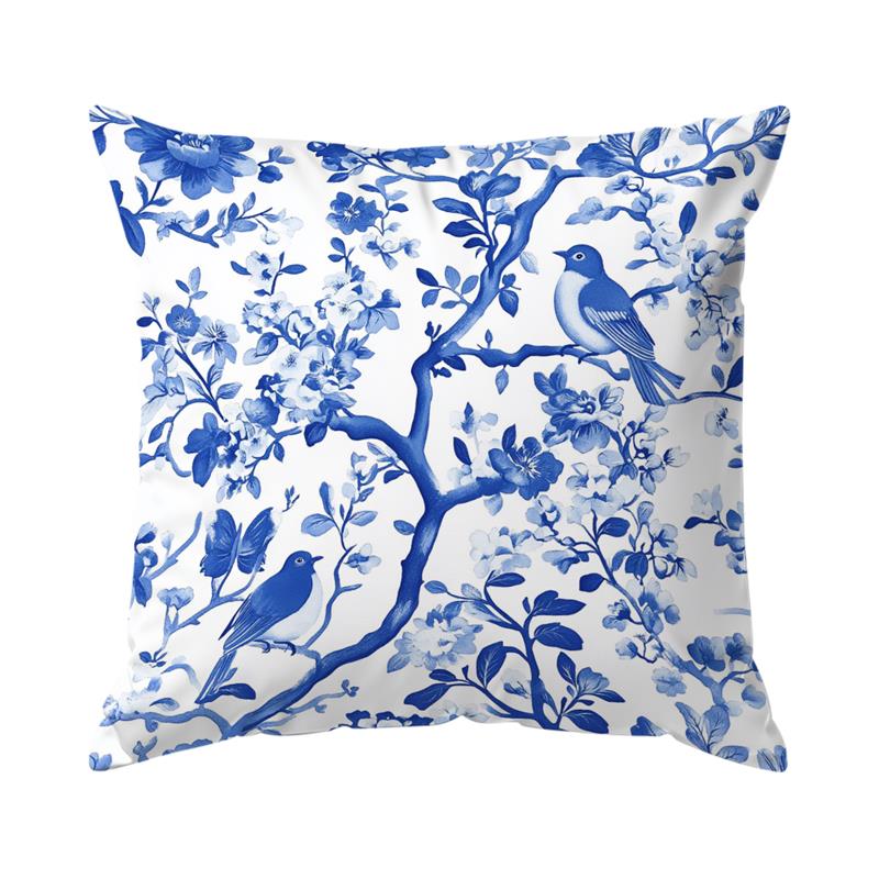 Chinese Style Pattern Throw Pillow Cases Flowers And Birds Painting Soft Cushion Cover For Home Decor Easy To Clean 17.7*17.7in
