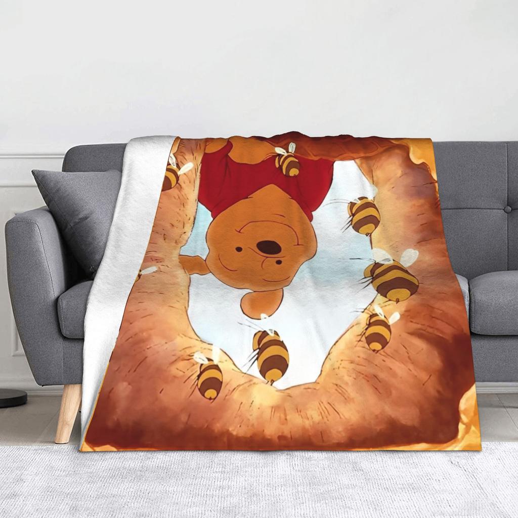 Cartoon Bear Flannel Blankets Winnie The Pooh Funny Throw Blankets for Bed Sofa Couch 200x150cm Quilt