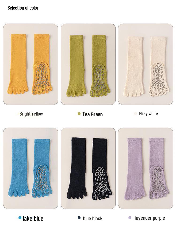 Five-Toe Non-Slip High-Top Cotton Yoga Socks for Summer Pilates & Exercise