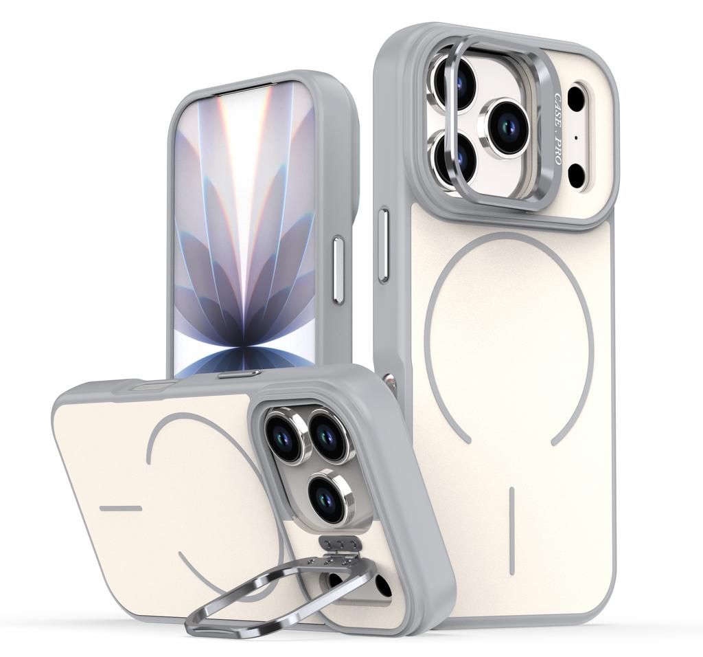 Liquid silicone Strong Magnetic Matte Metal Lens Stand Case For iPhone 17 Air 16 15 14 Plus 13 12 17 Pro Max For Magsafe Cover