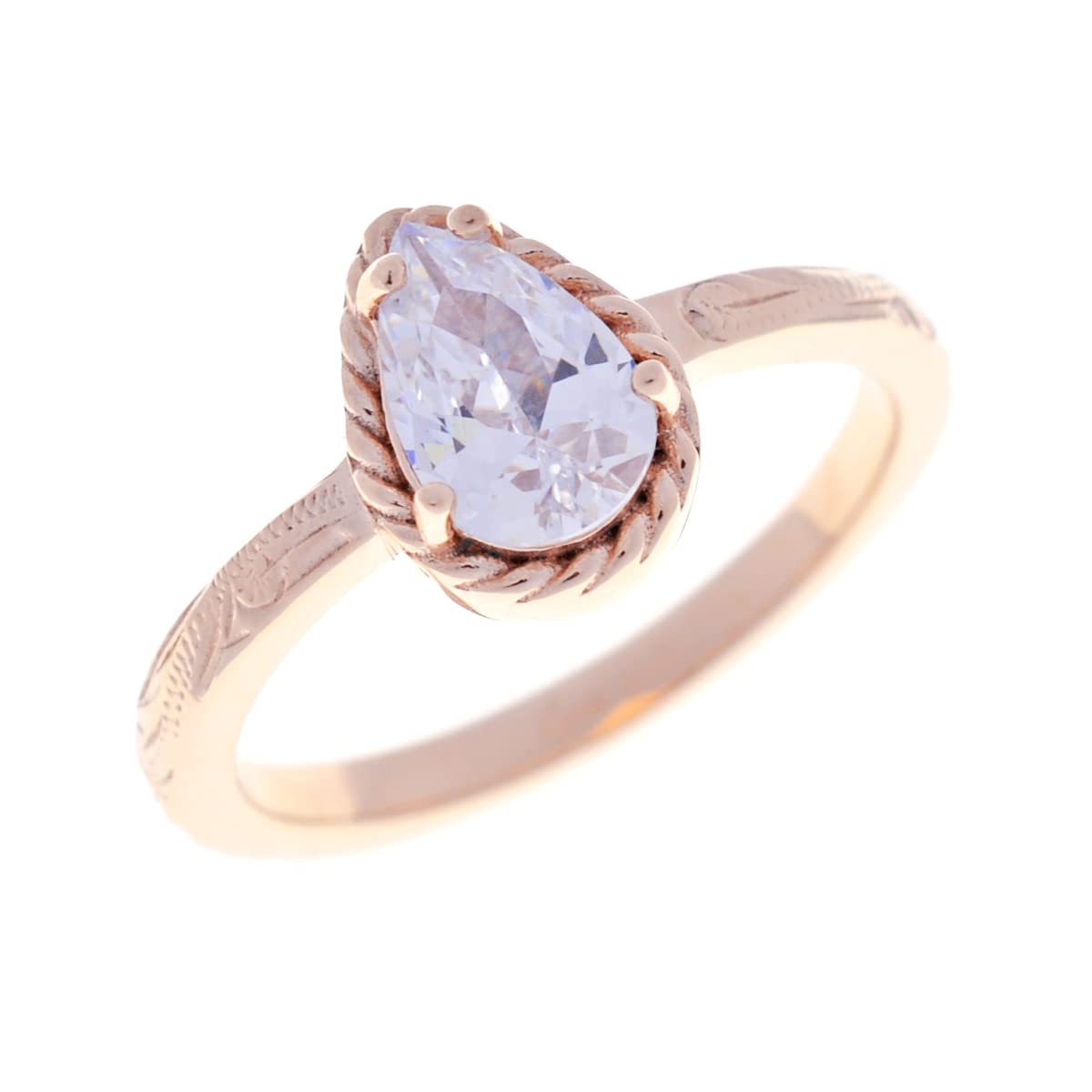 

Piena Surgical Stainless Steel 316L Cubic Zirconia Hawaiian Jewelry Scroll Plumeria Ring for Women Size Pear-Shaped (Pink Gold, 11)