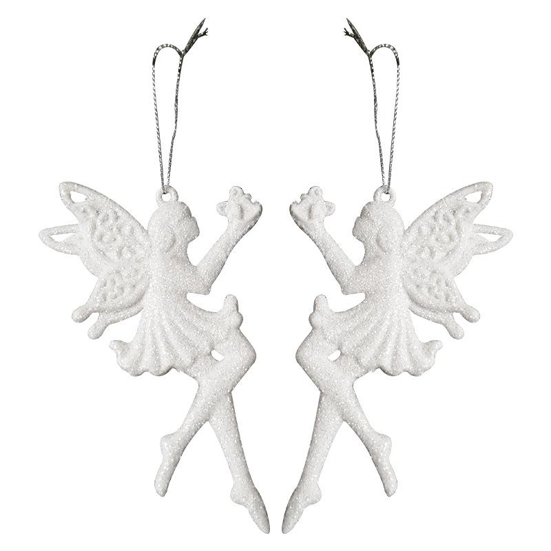 Angel Wing High Heel Christmas Ornaments with Snowflakes and Feathers, White Resin