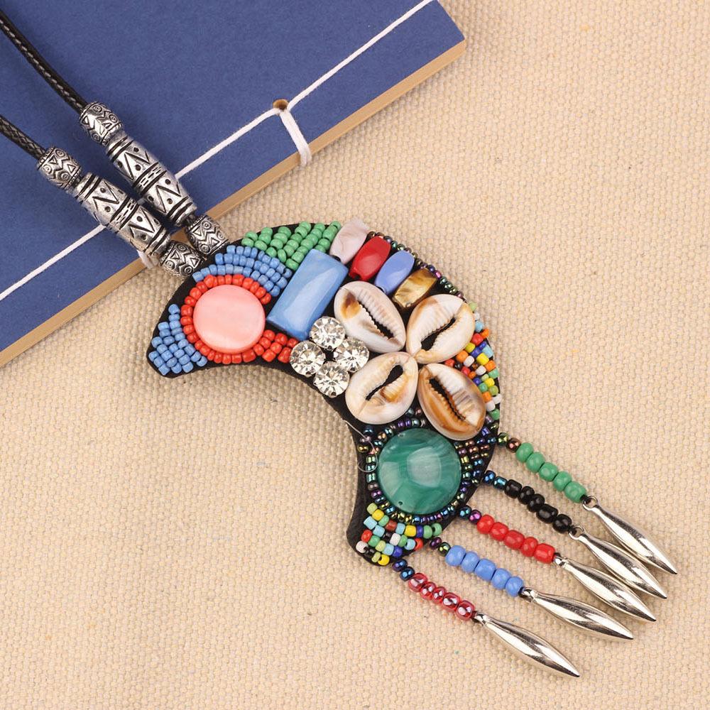 Bohemian Retro Exotic Style Handmade Bohemian Geometric Pendant Ethnic Tribal Style Jewelry Niche Necklace