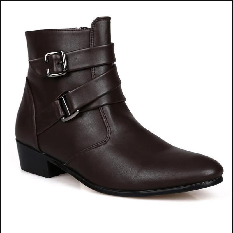2026 New Men's shoes Black fashi belt buckle Boots Casual waterproof leather boots male pointed comfortable footwear Botas