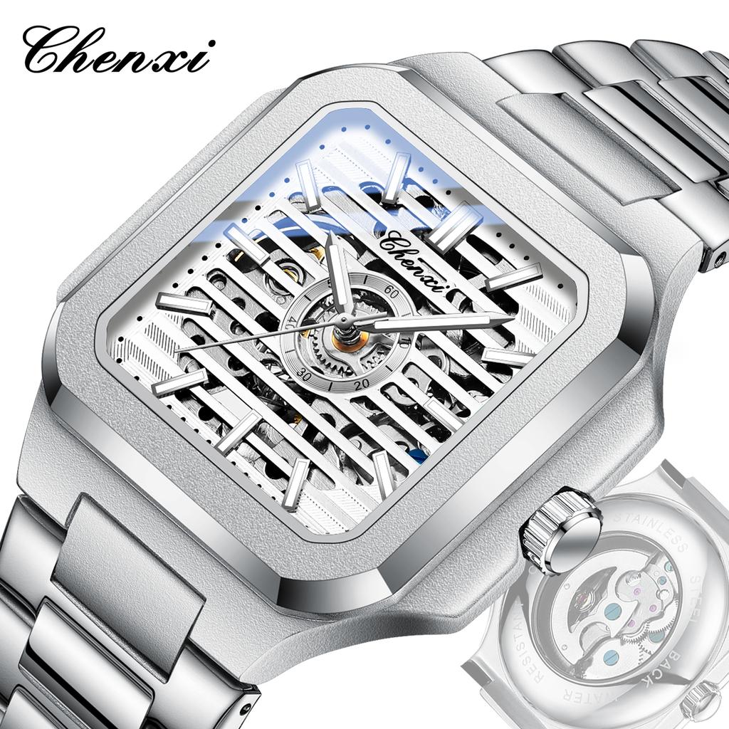 Original CHENXI Uhren Automatisch, Edelstahl, Mechanisches Uhrwerk Mode Wasserdicht Business Quadratisch Herrenuhren High-End
