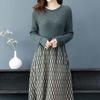 Dress for Woman Cotton Winter Warm Round Neck Long Sleeve Vintage Casual Printed Long Stretch Knit Sweater Dresses