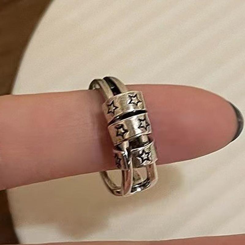 

Винтажные готические пентаграммы звезды сплава открытые кольца для женщин мужчин ювелирные изделия панк серебряный цвет регулируемое кольцо на палец