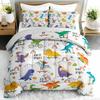 3PC Dinosaur Cartoon Bedding Set Animal Duvet Cover with 2 Pillowcases for Bedroom Or Guest Room Decor Adventure Theme