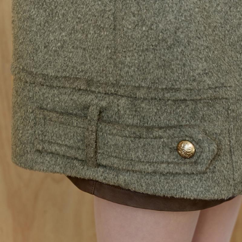 Maxza Wide Collar Bijo Decoration Double Half Coat Khaki 