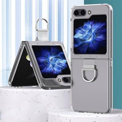 For Samsung Galaxy Z Flip5 5G Hard PC Phone Case Transparent Phone Cover with Metal Ring Holder
