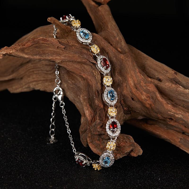 Womens Fashion Bracelet Natural Garnet Topaz Gemstone Jewelry