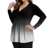 Cămașă de damă plus size cu mânecă lungă, top cu imprimeu plisat casual cu gât în V
