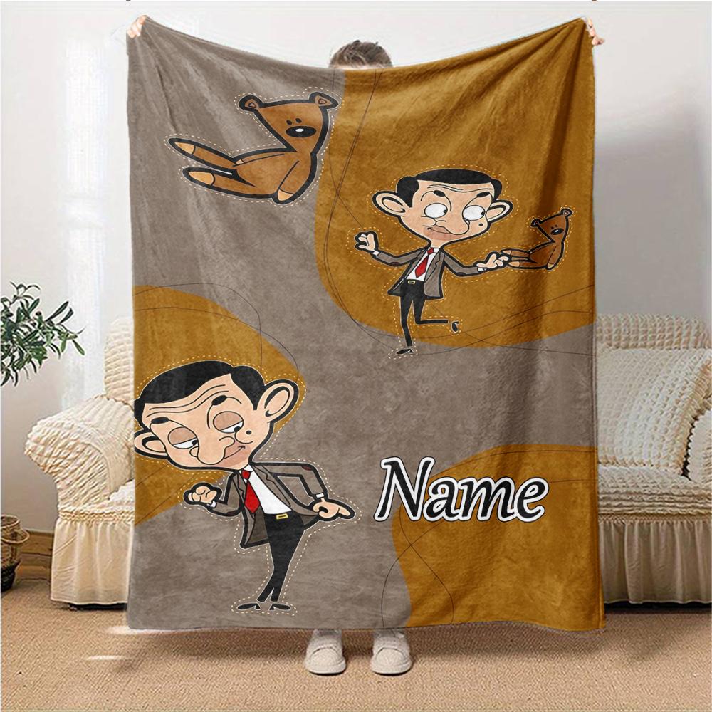 Custom Name Mr. Bean's Adventure Blanket for Couch & Bed, Plush Cozy Fuzzy Blanket Super Soft & Warm Blankets for Fall and Winter. 0908321