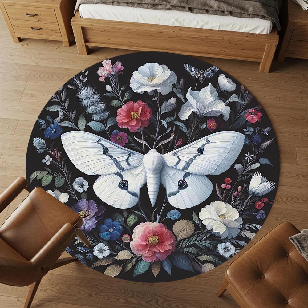 1pc Butterfly Flowers Round Chair mat Area Rug - Non-Slip, Floor Mat for Office, Bedroom, and Indoor Decor c1118191
