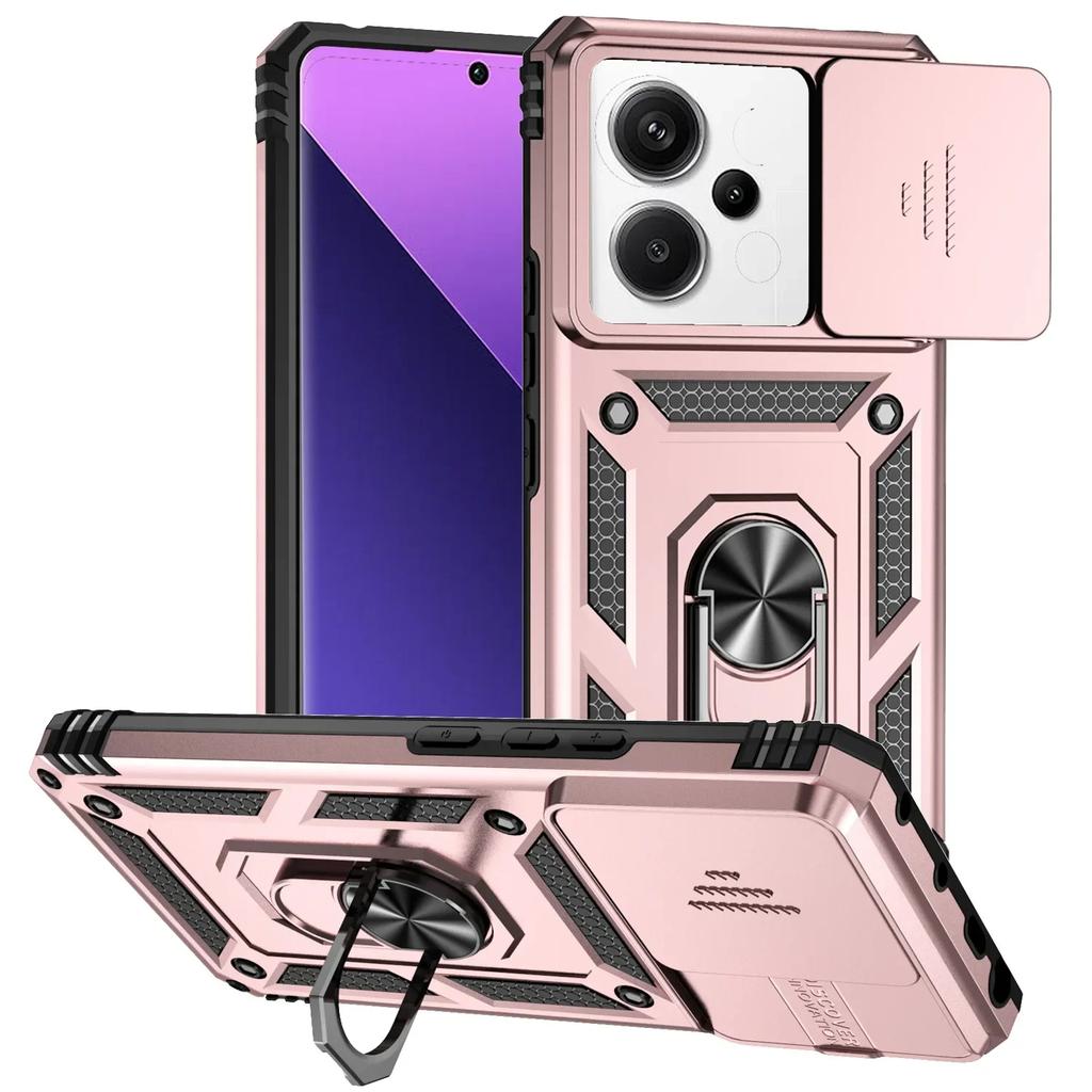 Shockproof Magnetic Case for Redmi Note 13 12 Pro 5G 4G 13C 12C 11A POCO M6 Pro C65 Slide Camera Lens Ring Stand Protect Cover