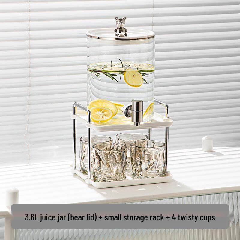 Tianxi Luxury Glass Cold Water Pitcher with Faucet 3.6L with 4 Twisting Cups