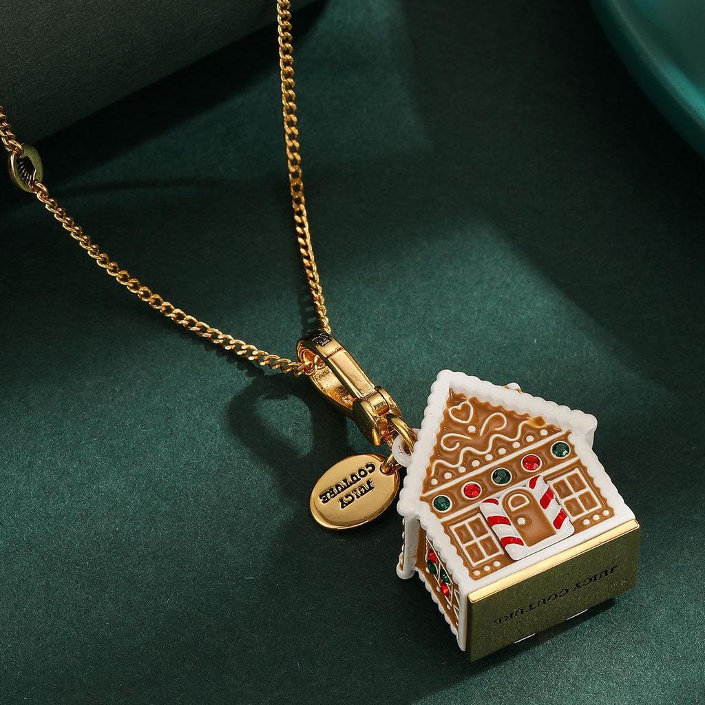 Exquisite Christmas Gingerbread Cottage Pendant Necklace & Keychain for Women