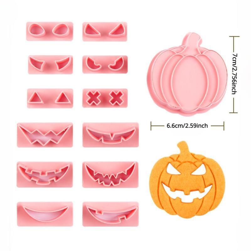 13Pcs/ Set Halloween Cookie Cutters DIY Pumpkin Face Biscuit Fondant Embosser Stamp Cake Decorating Tool Baking Supplies
