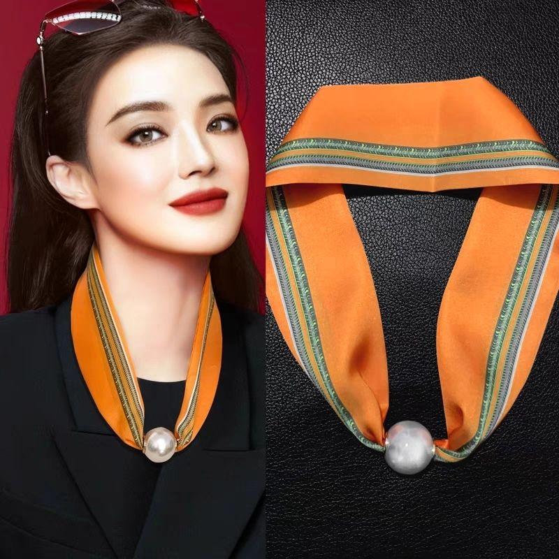 

Универсальный шелковый шарф Корейское издание Модный жемчуг Защита шеи Простой и элегантный Женский тонкий стиль Индивидуальность