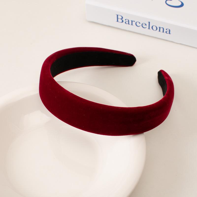 Korean Retro Wine Red Flocking Sponge Headband for Women – Elegant Black Hair Accessory for Face Washing and Styling.
