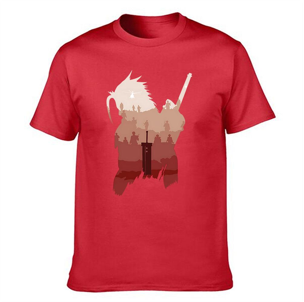 Mens Cotton TShirt Final Fantasy VII Cloud Strife Silhouette Design with FF7 Characters Buster Sword Print for Gamers S