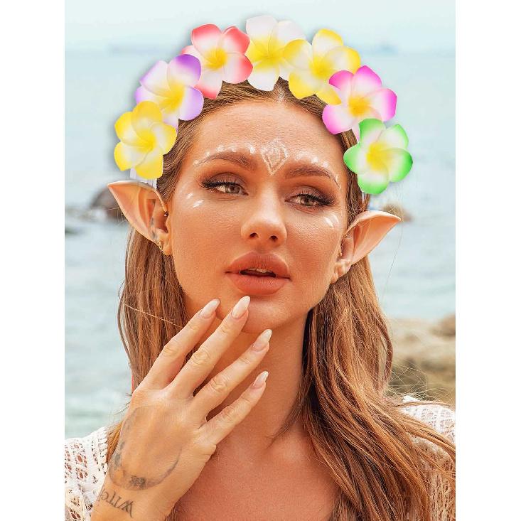 JEAIRTS LED Hawaiian Flower Headband Glowing Plumeria Floral Headpiece Festival Summer Beach Head Band Hawaiin Hair Accessories for Women