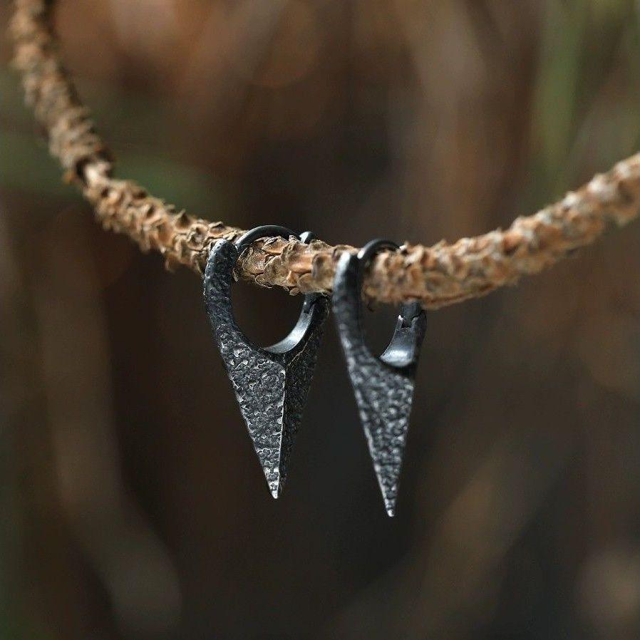 'Discipline' Geometric Hoop Earrings for Men, Original Niche Design, Retro Dark Style Plain Hoops