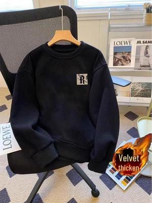 Sudadera con capucha de manga larga y cuello redondo con forro polar para hombre - Estilo americano Otoño 2025 Pulóver Pesado
