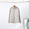 Women's OverSize Loose Cotton Parka Quilting Design Spliced Knitted Long Sleeve Zipper Stand Up Collar Thin Coat Drawstring Hem Overwear Autumn Winter