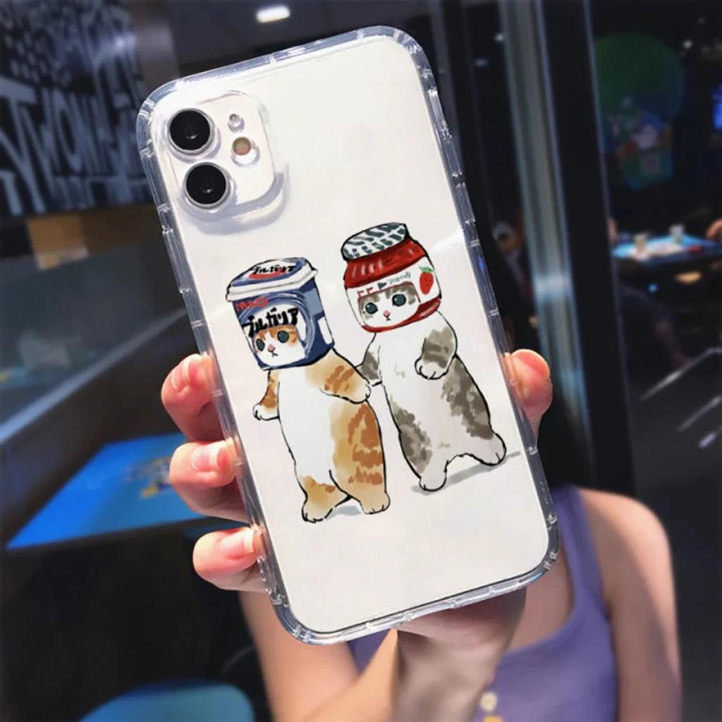 Süße Katze Lustige Cartoon Handyhülle für iPhone 11 12 14 13 Pro Max XR XS X 8 7 Plus Süßes Tiermuster Klare Soft Cover Schale
