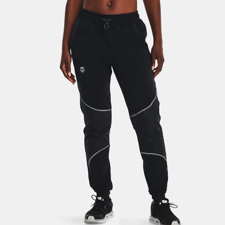 Under Armour Rush Series Solid Color Fleece Casual Pants Women bottoms Black 1374104-001