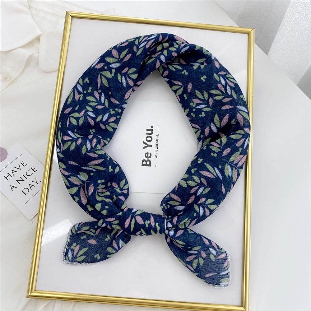 Floral Cotton Linen Silk Scarf: Women's Square Headband for Spring, Summer, Autumn - Korean Fresh Style