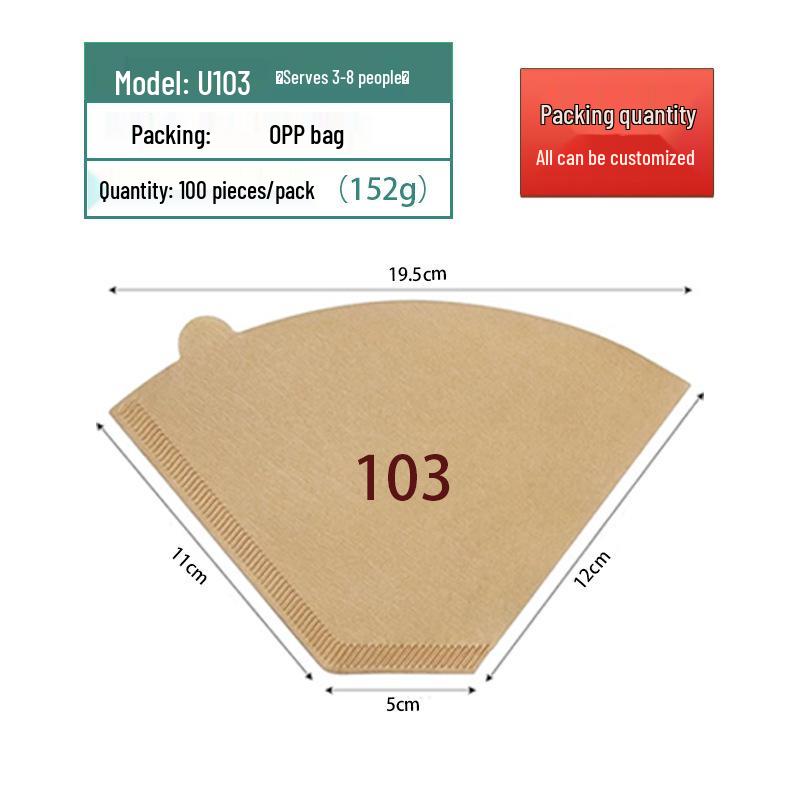 Fan-Shaped Hand-Pour Coffee Filter Paper, Raw Wood Pulp, V60 Type 04, Hanging Ear Design
