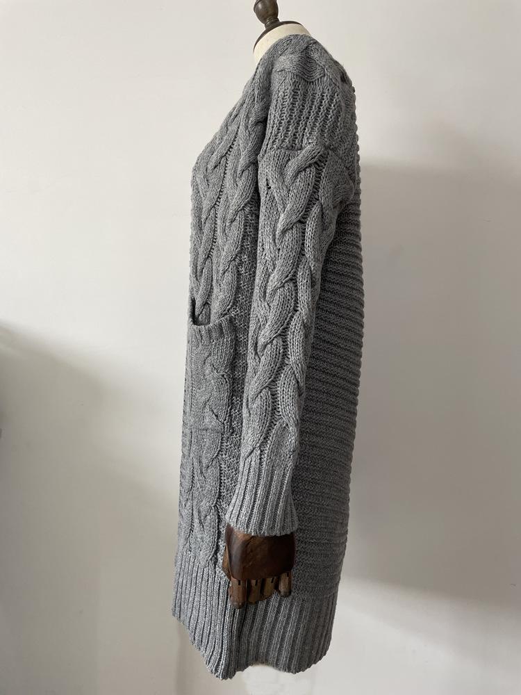 Women's Solid Color Loose Knit Cardigan - Chunky Mid-Length Cable Knit Sweater Coat