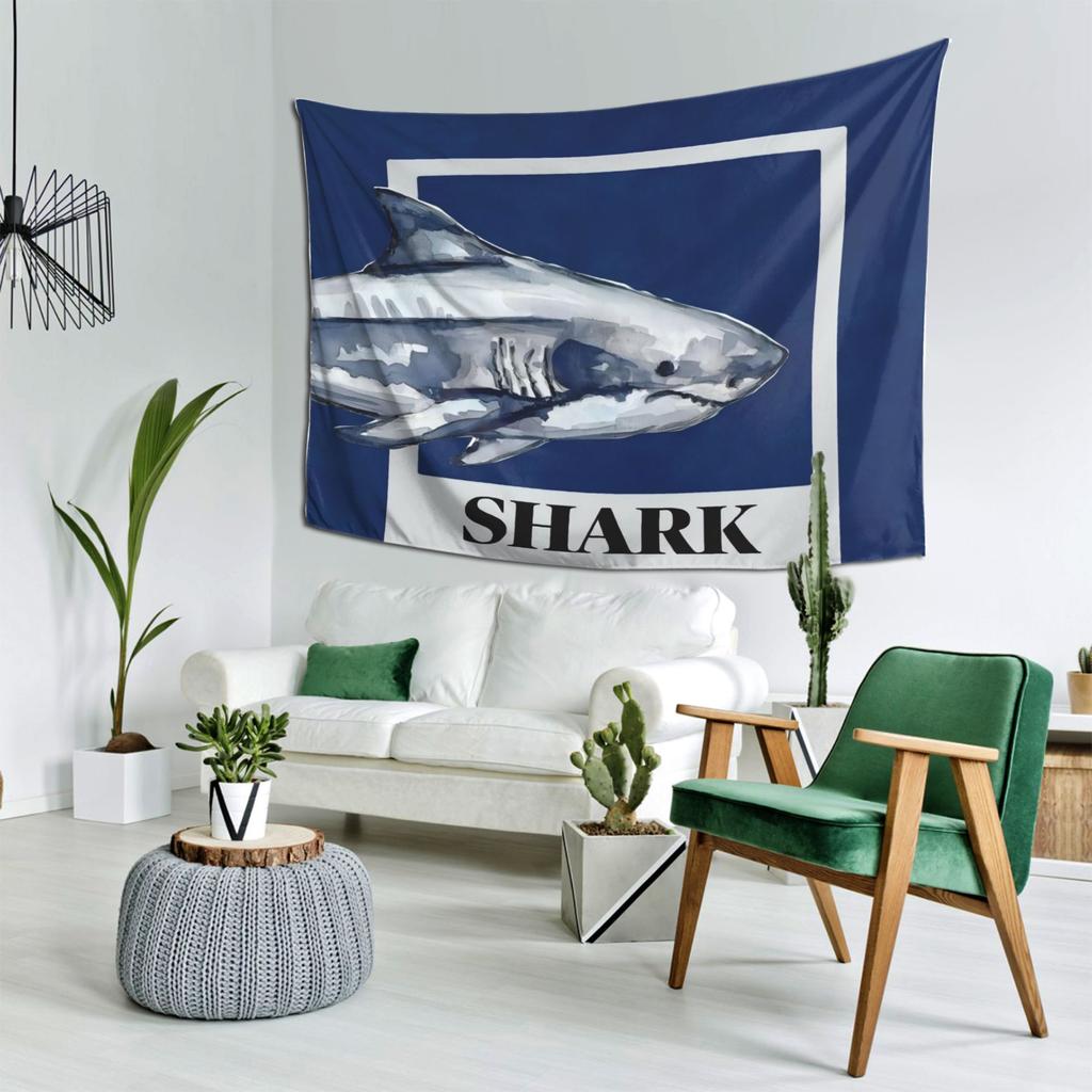 Nautical Shark Tapestry Coastal Decor Wall Hanging Ocean Beach Prints Modern Marine Bathroom Bedroom Room Art Canvas Textile