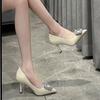 Nude Celebrity Patent Leather Temperament Commuter Shoes New French Rhinestone Square Buckle Versatile High Heels Women