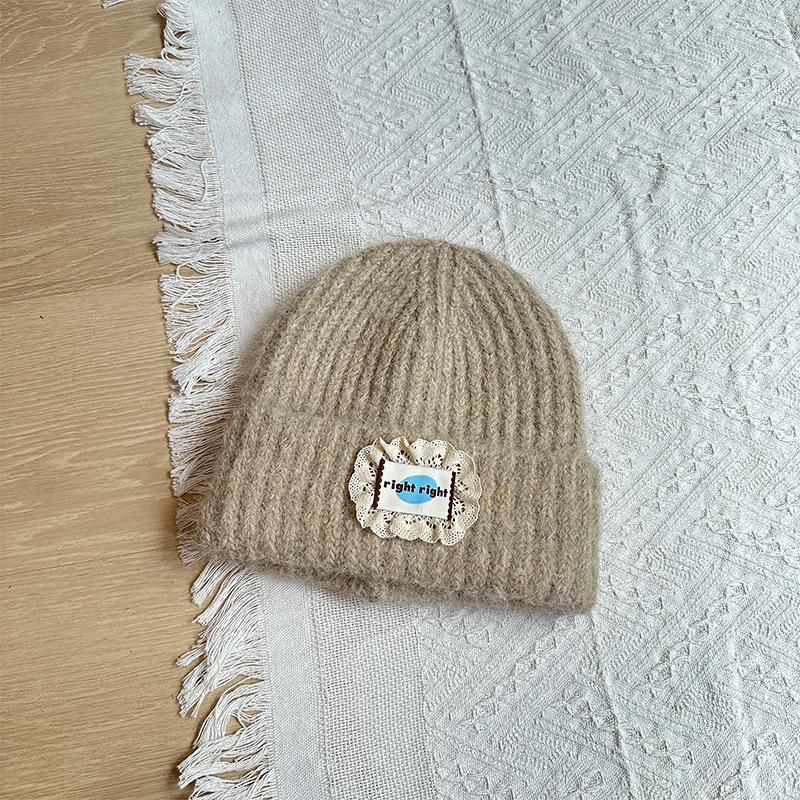 Label Knitted Hat Winter Thickened Warm Woolen Hat Fashion Versatile Lace Cloth Label Hat