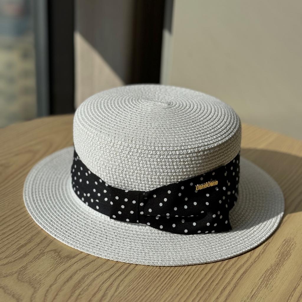 Retro French Polka Dot Top Hat Women's Spring and Summer Sunshade Sunscreen Hat Travel Vacation Straw Hat