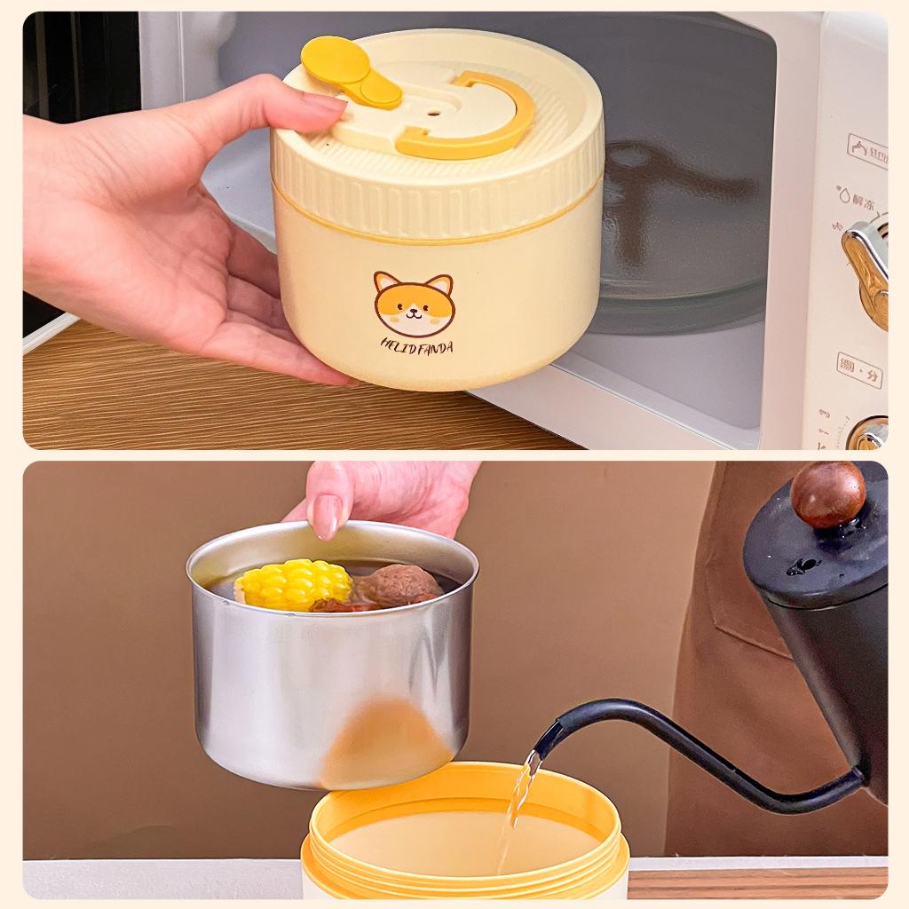 WORTHBUY Microwave 304 Stainless Steel Insulated Lunch Box With Handle Cute Food Container Kid Student Portable Sealed Bento Box