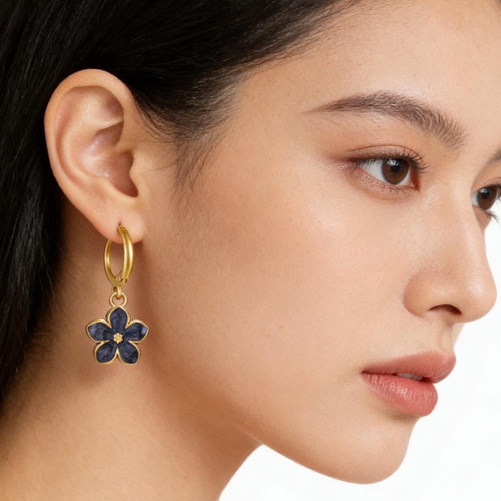 Cazador Enamel Flowers Women's Earrings Stainless Steel Gold Color Plumeria Daisy Hoop Earrings Jewelry Trendy Mother's Day Gift
