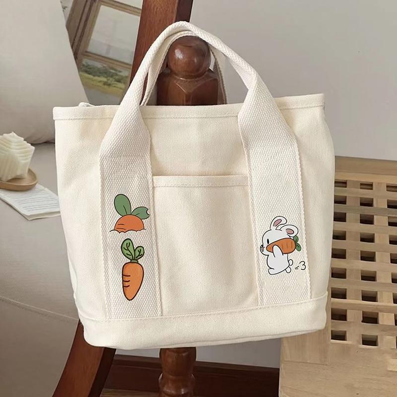 1Pc Cartoon Rabbit Carrot Women Handbag Canvas Women'S Tote Bag Portable Large Capacity Multi Pocket Lunch Bag