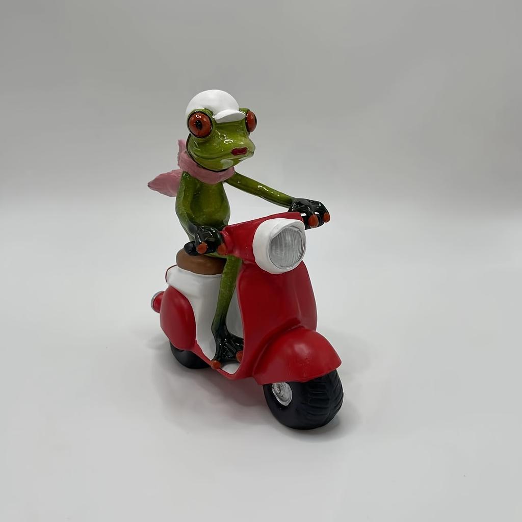 1pc Funny Motorcycle Frog Decor , Riding Red Scooter-like Motorcycle, with Helmet, Green Frog Decoration for Home, Office, Party