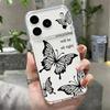 Black Butterfly Printed TPU Phone Case For iPhone 17 16 Pro 15 14 13 12 Pro Max 11 Shockproof Transparent Soft Silicone Cover